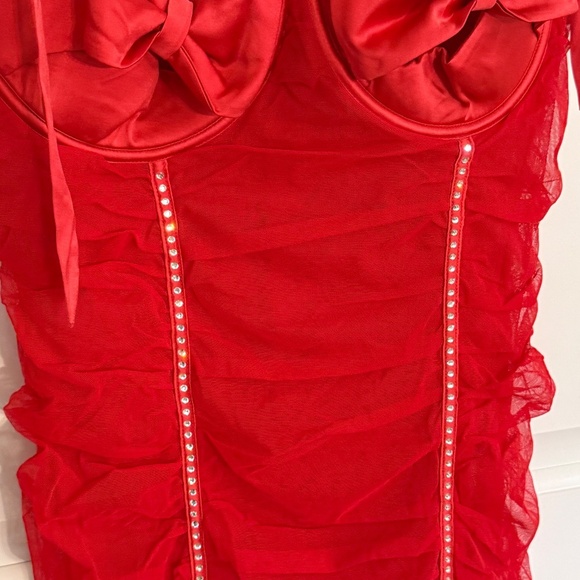 New! Victorias Secret Wicked Open-Cup Bling Ruched Slip Red 31603 - Picture 9 of 13
